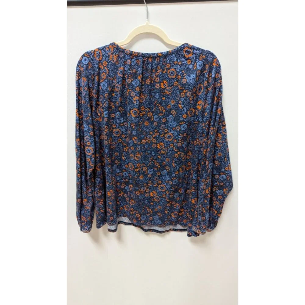 J.Jill Navy/Orange Floral Embroidered Long-Sleeve Tee - Picture 2 of 4